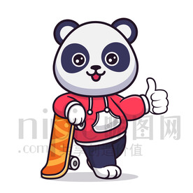 可愛卡通玩滑板的大熊貓