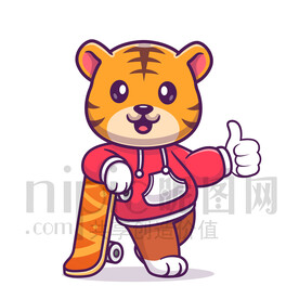 可愛卡通玩滑板的小老虎