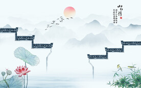 水墨江南水鄉(xiāng)背景墻