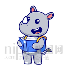 可愛卡通愛學(xué)習(xí)的犀牛