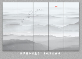 中式屏風(fēng)隔斷水墨山水畫(huà)