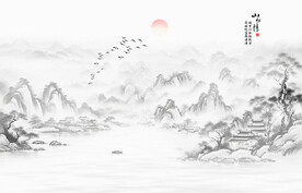 新中式壁畫山水畫電視背景墻