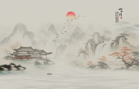 新中式壁畫山水畫電視背景墻