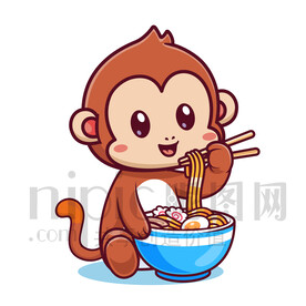 可愛卡通抱吃面的小猴子