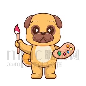 可愛卡通畫畫的小狗