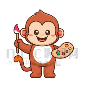 可愛卡通畫家繪畫的猴子