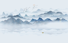 公司前臺山水畫背景墻