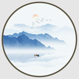 圓形山水水墨畫