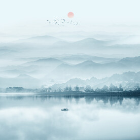 意境水墨山水壁畫