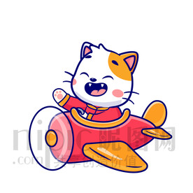 可愛(ài)卡通坐飛機(jī)的小貓