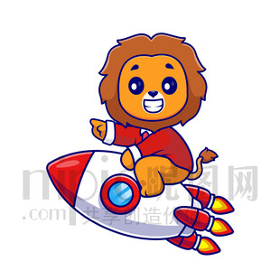 可愛卡通坐火箭的獅子