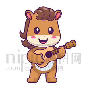 可愛卡通彈吉他的小馬