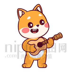 可愛卡通彈吉他的小狗