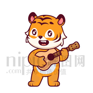 可愛卡通彈吉他的小老虎