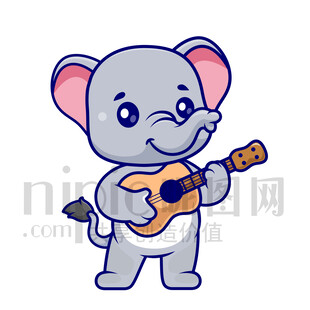 可愛卡通彈吉他的大象