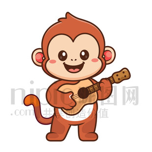 可愛卡通彈吉他的猴子