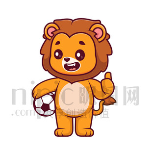 可爱卡通踢足球的狮子