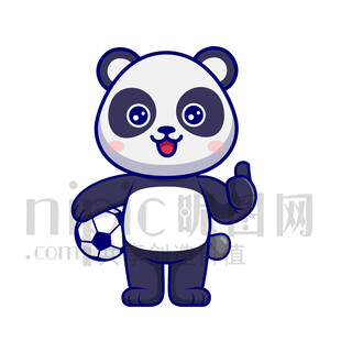 可愛卡通踢足球的大熊貓
