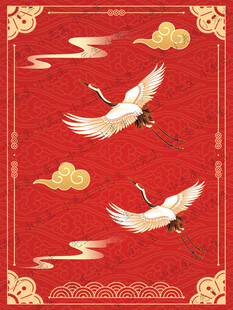 紅色中國風(fēng)古風(fēng)國潮仙鶴祥云壁紙