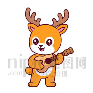 可愛卡通踢足球的梅花鹿