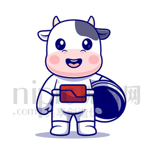 可愛卡通動物宇航員奶牛