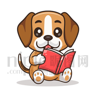 可愛卡通愛學習的小狗