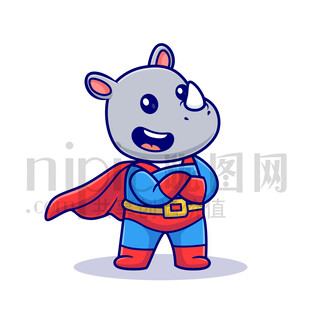 可愛卡通超人犀牛
