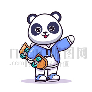 可愛卡通玩滑板的大熊貓