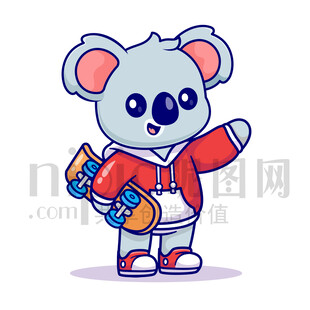 可爱卡通玩滑板的考拉熊