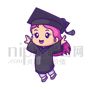 可愛(ài)卡通女孩帶著博士帽