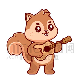 可愛(ài)卡通彈吉他的松鼠
