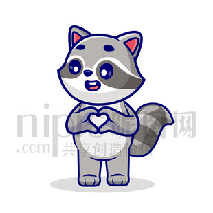 可愛(ài)卡通愛(ài)心比心的小浣熊