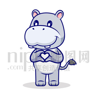可愛(ài)卡通愛(ài)心比心的大河馬