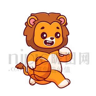 可愛(ài)卡通愛(ài)運(yùn)動(dòng)打籃球的獅子