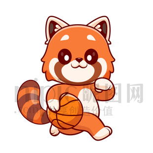 可愛卡通愛運(yùn)動打籃球的小熊貓