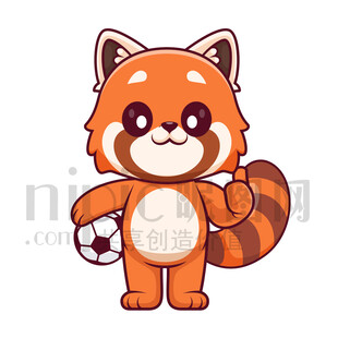 可愛卡通踢足球的小浣熊