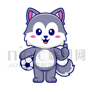 可愛(ài)卡通愛(ài)踢足球的大灰狼