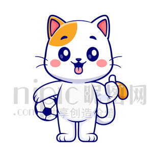 可愛(ài)卡通愛(ài)踢足球的貓咪