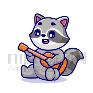 可愛(ài)卡通彈吉他的小浣熊