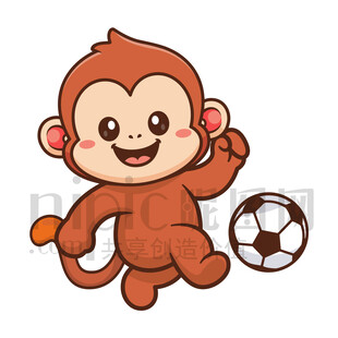 可愛(ài)卡通踢足球的猴子