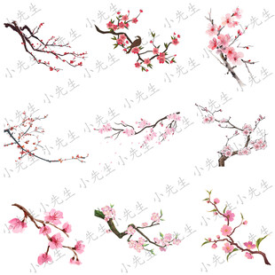 古風(fēng)中國風(fēng)梅花桃花插畫素材