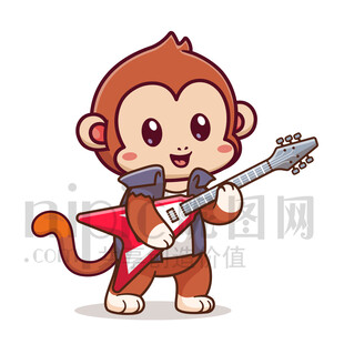 可愛卡通彈貝斯的猴子