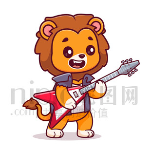 可愛卡通彈貝斯的獅子