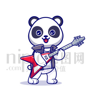 可愛卡通彈貝斯的大熊貓