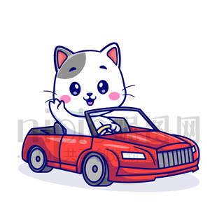 可愛卡通開車的貓咪