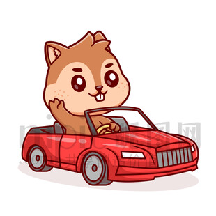 可愛卡通開車的松鼠