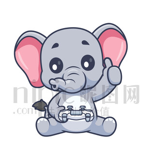 可愛卡通打電玩的大象