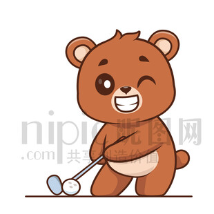 可爱卡通打高尔夫球的狗熊