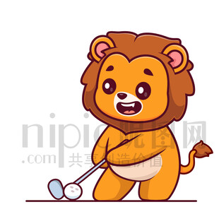 可爱卡通打高尔夫球的狮子