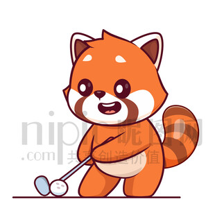 可愛卡通打高爾夫球的小浣熊